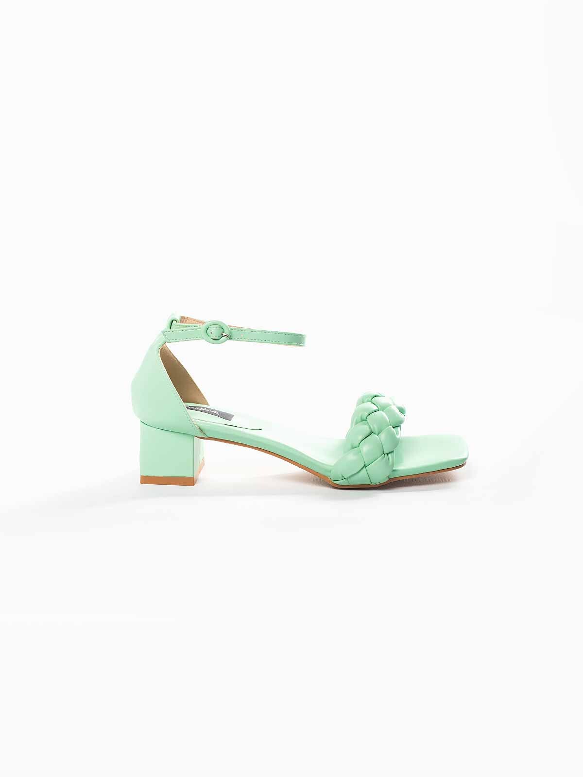 Sandalias verde agua trenzadas tacón cuadrado