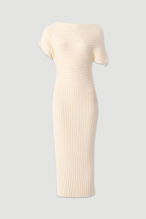 Vestido Midi em Malha com Decote Assimétrico e Racha Lateral Ferrache