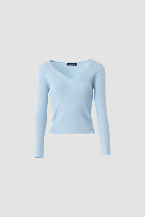 Camisola de Malha Canelada com Decote em V Ferrache