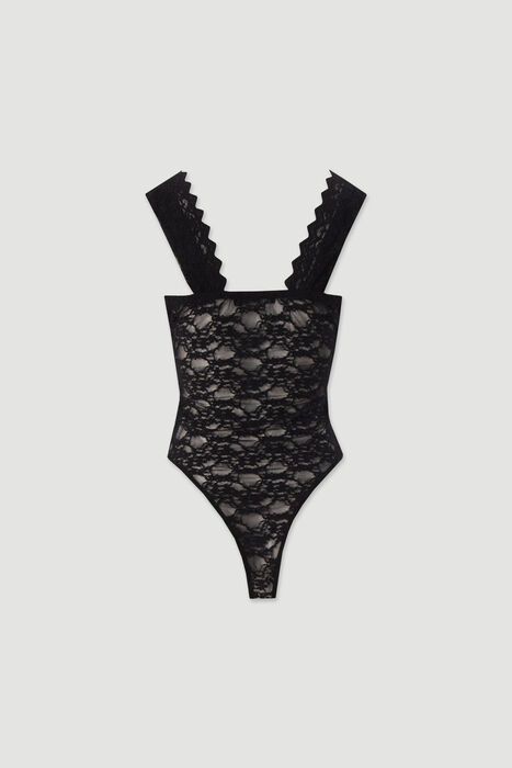 Body em renda preto com decote em V Ferrache