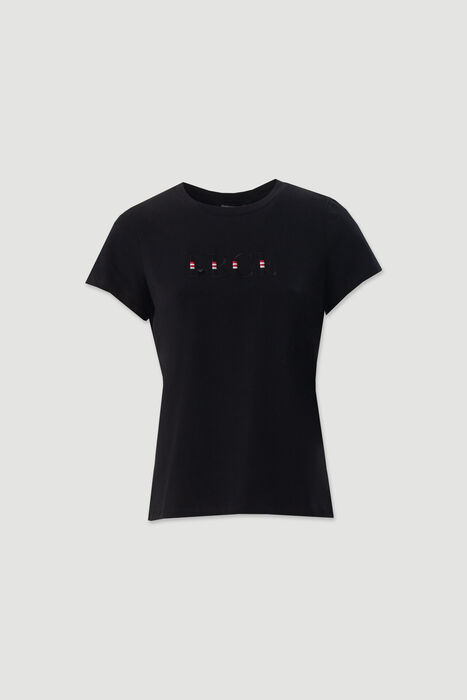 T-Shirt em Algodão Preta com Bordado Ferrache | For You