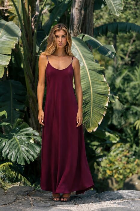 Vestido Fluido de Alças Bordô Ferrache | For You
