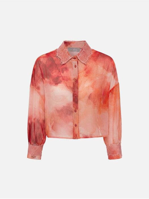 Blusa Curta Tye Dye com Detalhe em Renda Scripta