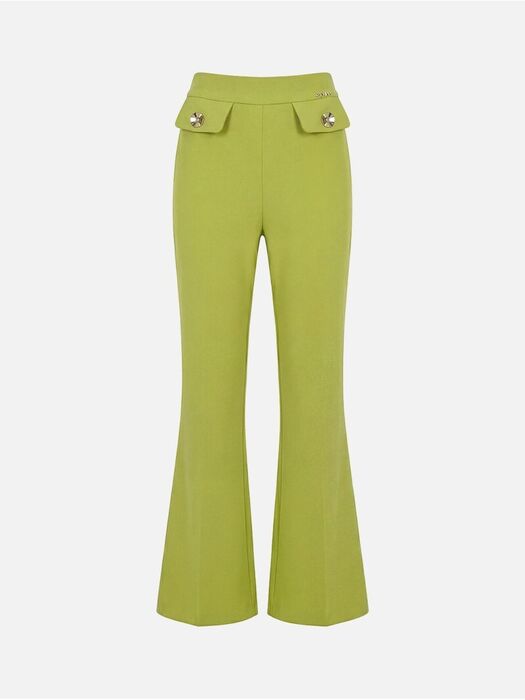 Calça boca de sino em tecido liso