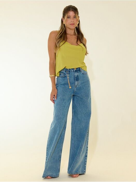 Calça de ganga com acessório metálico Scripta