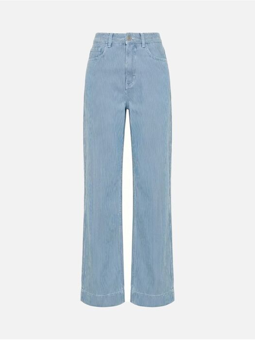 Calça Jeans Wide Leg com Riscas