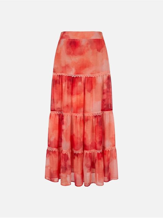 Saia Comprida Tye Dye com Franzidos e Renda Scripta