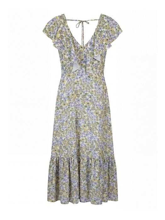 Vestido com padrão e folho Scripta