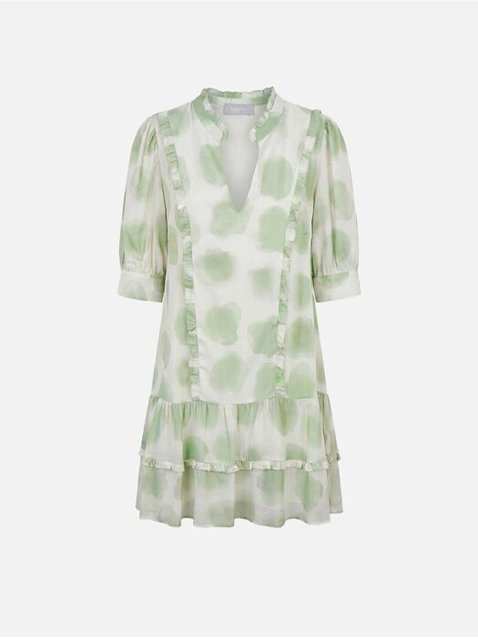 Vestido Curto Estampado com Folhos Scripta