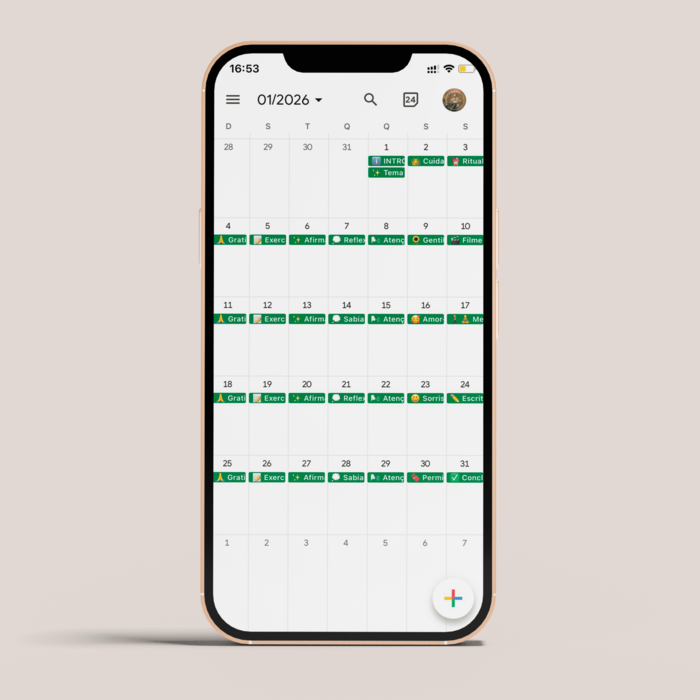 Guia Simbólico de Autoconhecimento e Gratidão 2026, para o calendário do google e apple