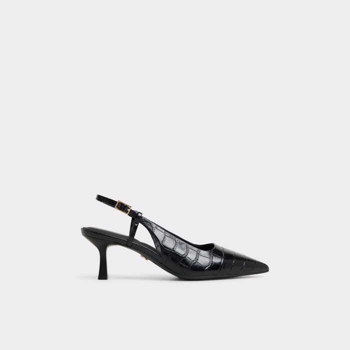 Stiletto heeled shoes in black leather - ADAN