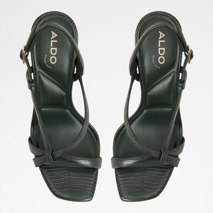 Kitten heeled sandals in green - AELARA