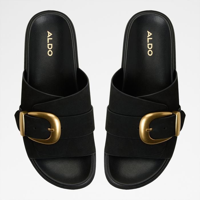 Flat sandals in black leather - ALENANA