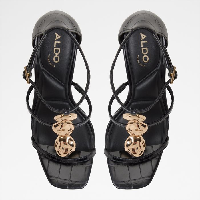 Stiletto heeled sandals in black leather - BASILS