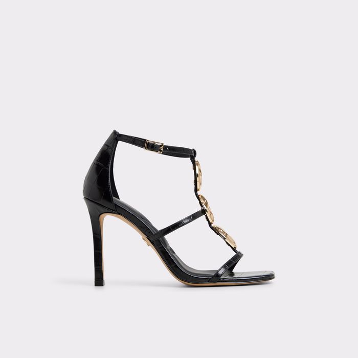 Stiletto heeled sandals in black leather - BASILS