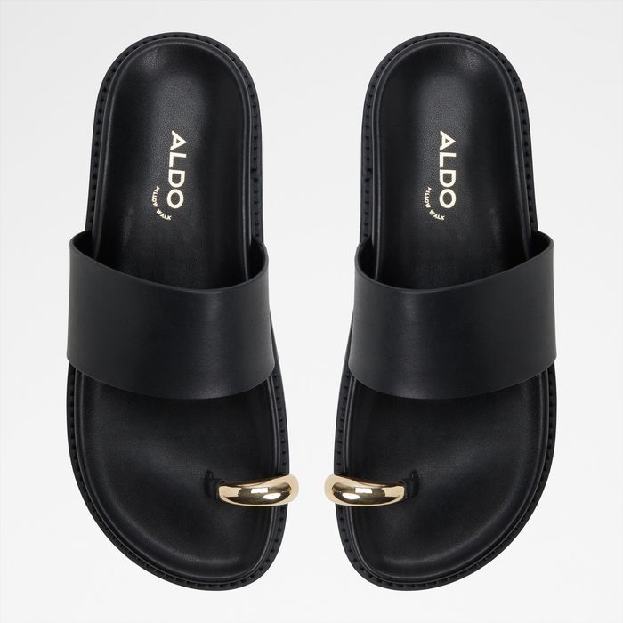Flat sandals in black leather - BEACHSTROLL