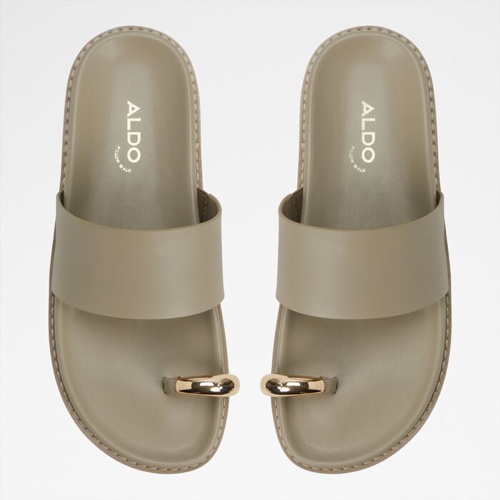 Flat sandals in green leather - BEACHSTROLL