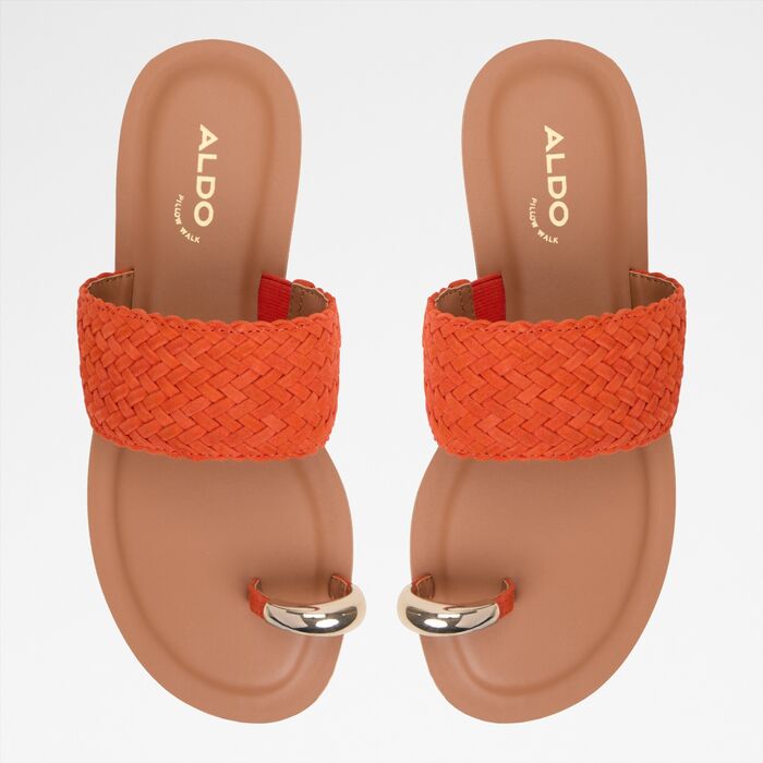 Flat sandals in orange leather - BEACHWALK