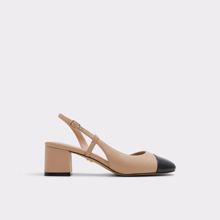 Block heeled shoes in beige leather - BIALLE