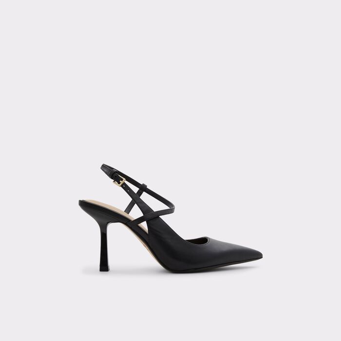 Stiletto heeled shoes in black leather - BRUNETTE