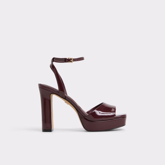 Block heeled with platform sandals in bordo patent - CHICGLEAM