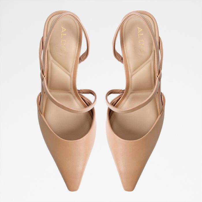 Kitten heeled shoes in beige leather - CORDELA