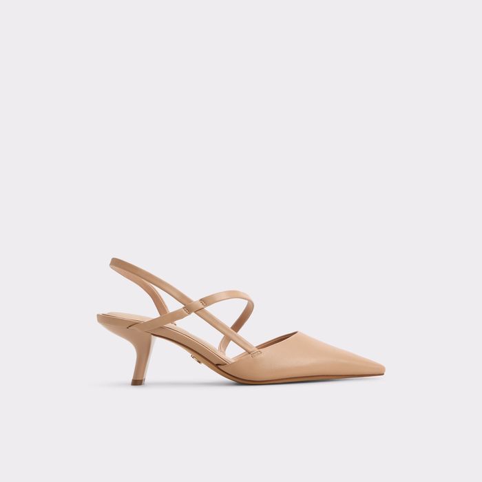 Kitten heeled shoes in beige leather - CORDELA