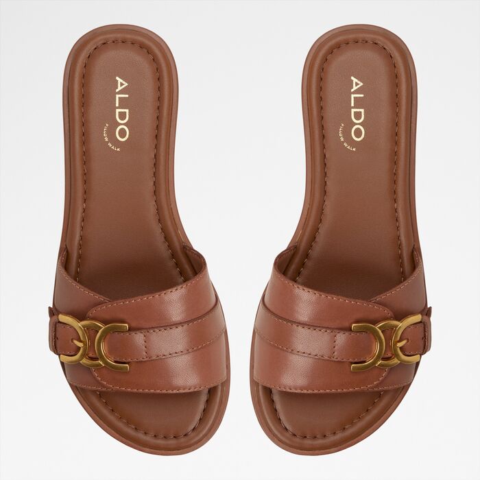 Flat sandals in cognac leather - DALLAEDAR