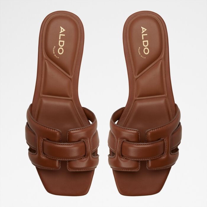 Flat sandals in cognac leather - ELENARIA