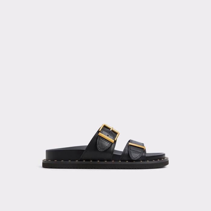 Flat sandals in black leather - ELYNA