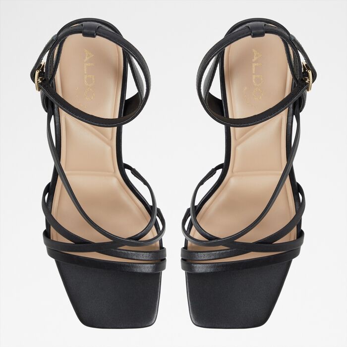 Block heeled sandals in black leather - ESTHER