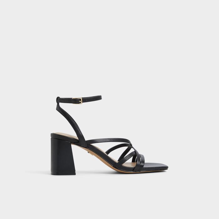 Block heeled sandals in black leather - ESTHER