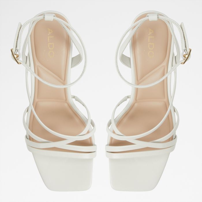 Block heeled sandals in white leather - ESTHER