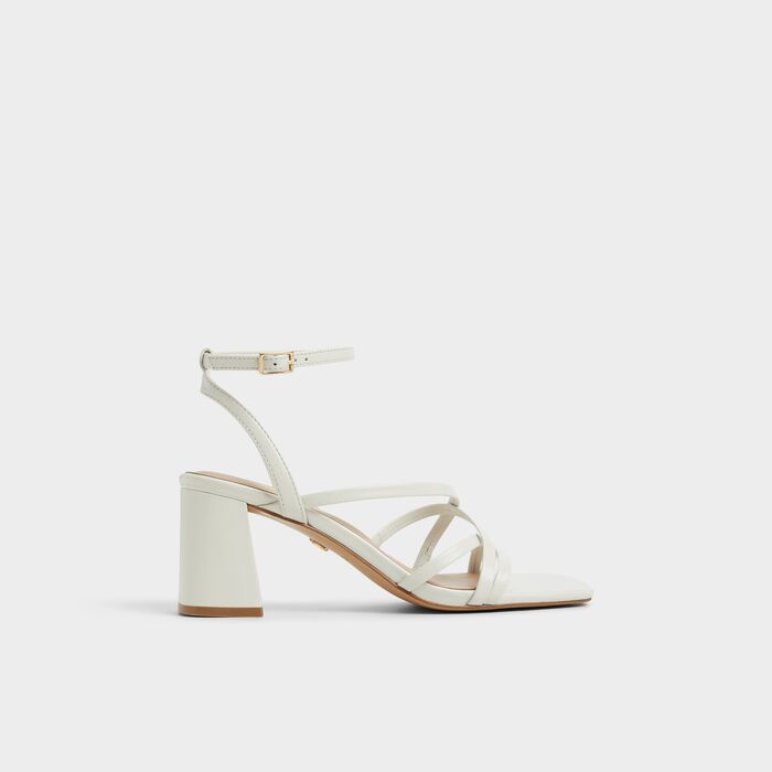 Block heeled sandals in white leather - ESTHER