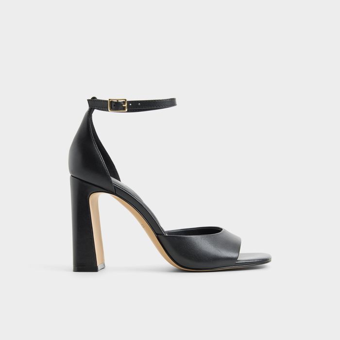 Block heeled sandals in black leather - FLORIANNA