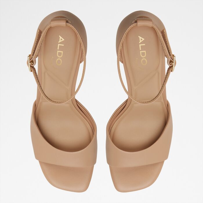 Block heeled sandals in beige leather - FLORIANNA