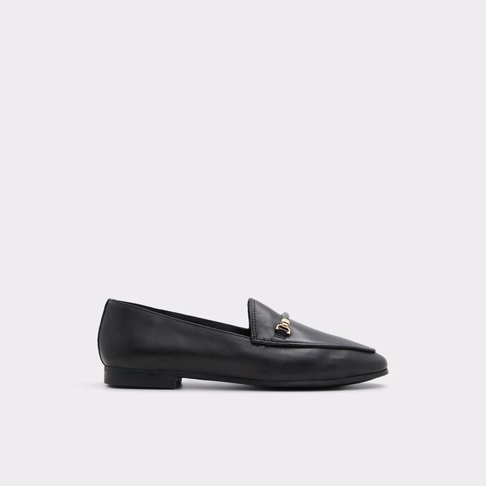 Flat loafers in black leather - FRANCINE