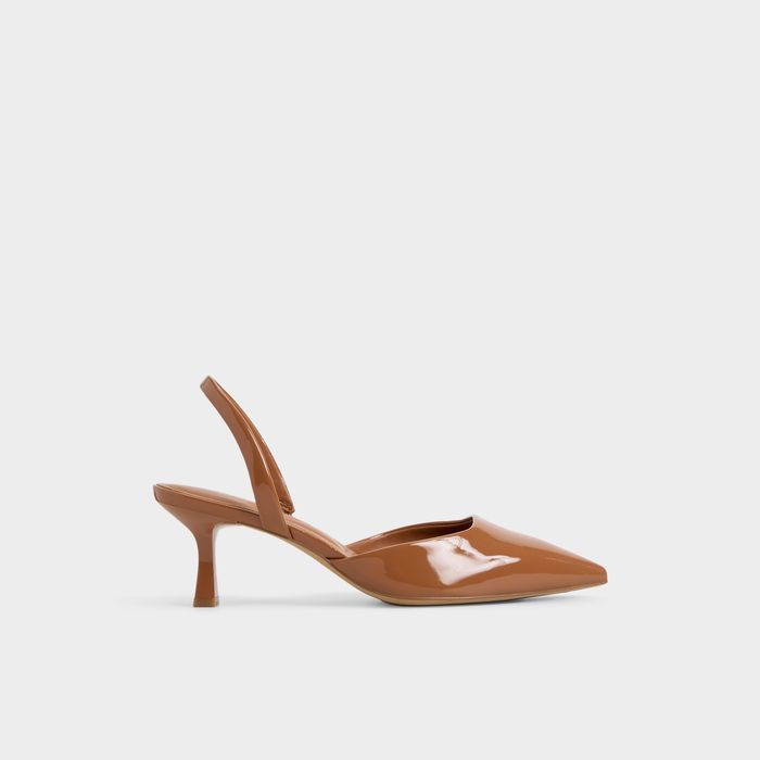 Kitten heeled shoes in cognac patent - GAVEDESSI