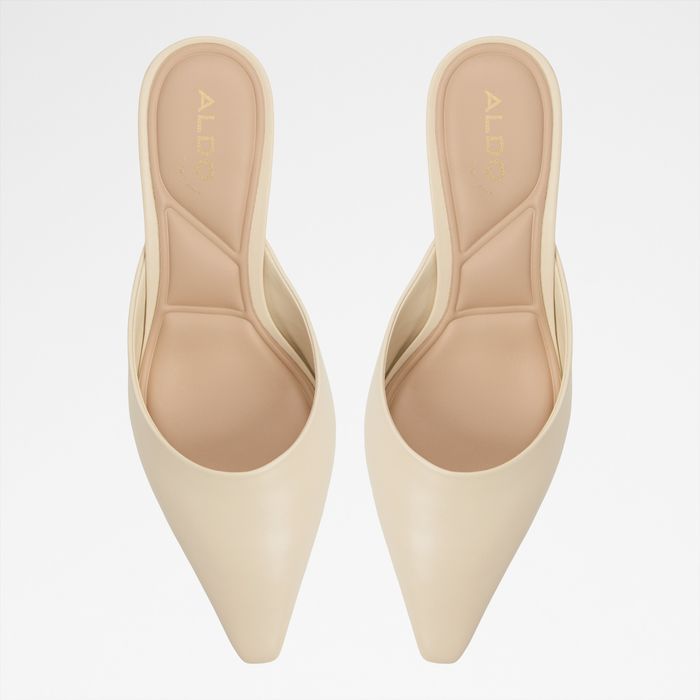 Kitten heeled mules in beige leather - GOLDENLIGHT