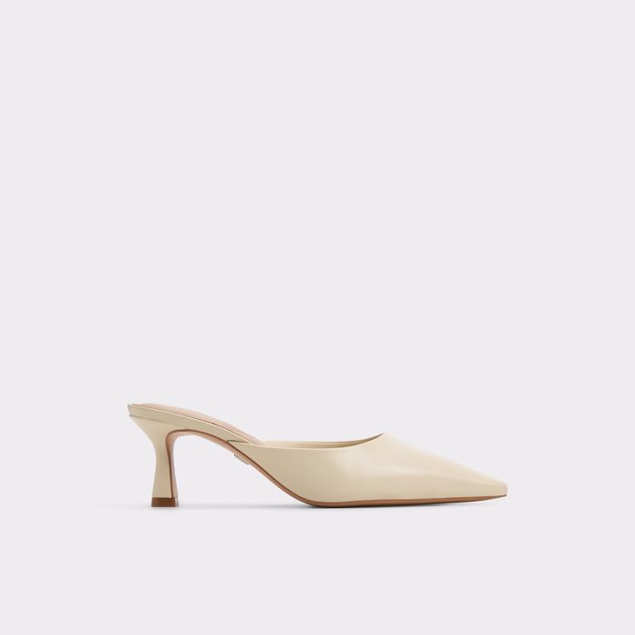 Kitten heeled mules in beige leather - GOLDENLIGHT