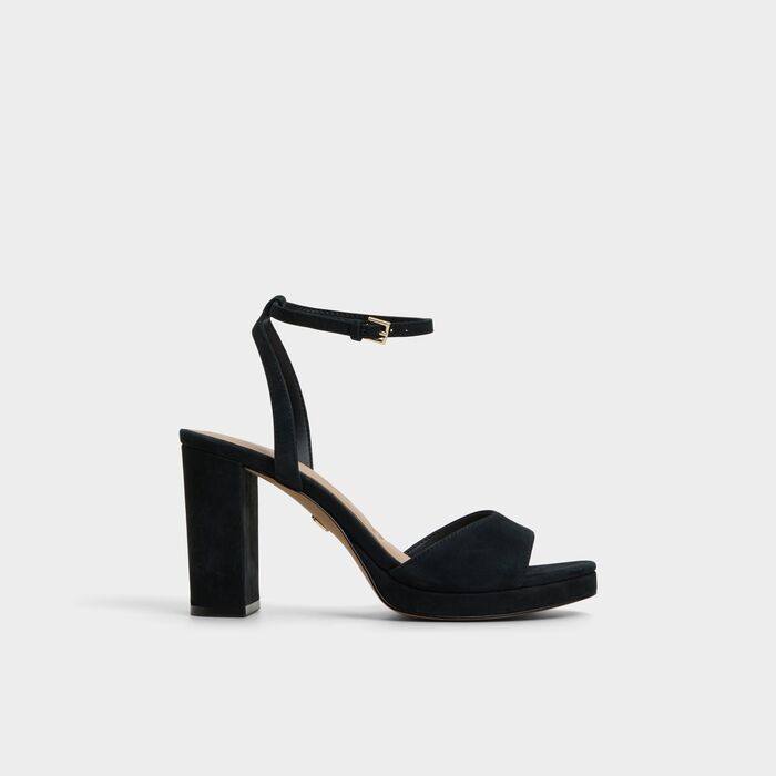 Block heeled sandals in black leather - GRACIOUS