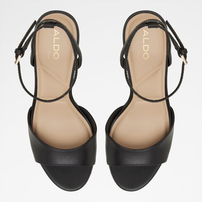 Block heeled sandals in black leather - GRACIOUS