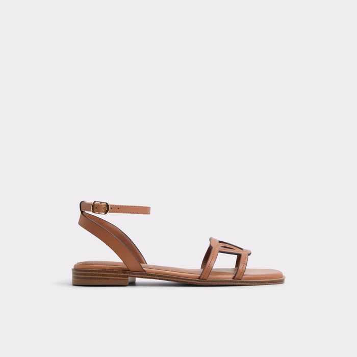 Flat sandals in cognac leather - GREENGROVE