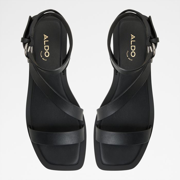 Flat sandals in black leather - GRUGAR