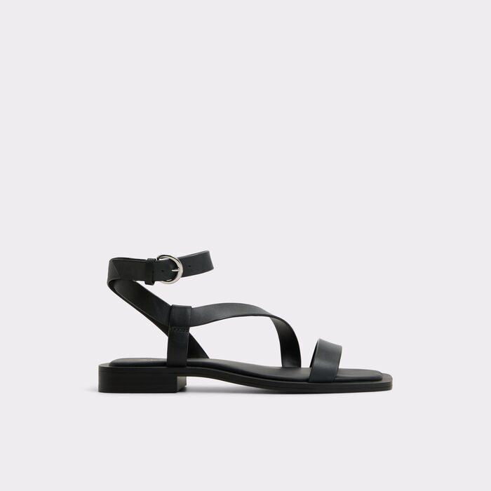 Flat sandals in black leather - GRUGAR