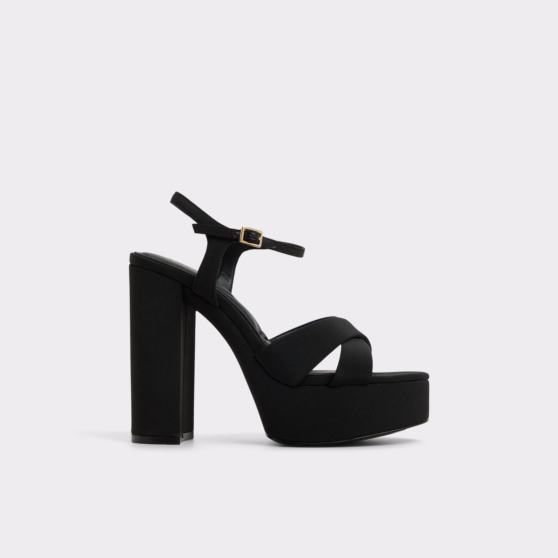 Ladies sandals in black, block heel with platform