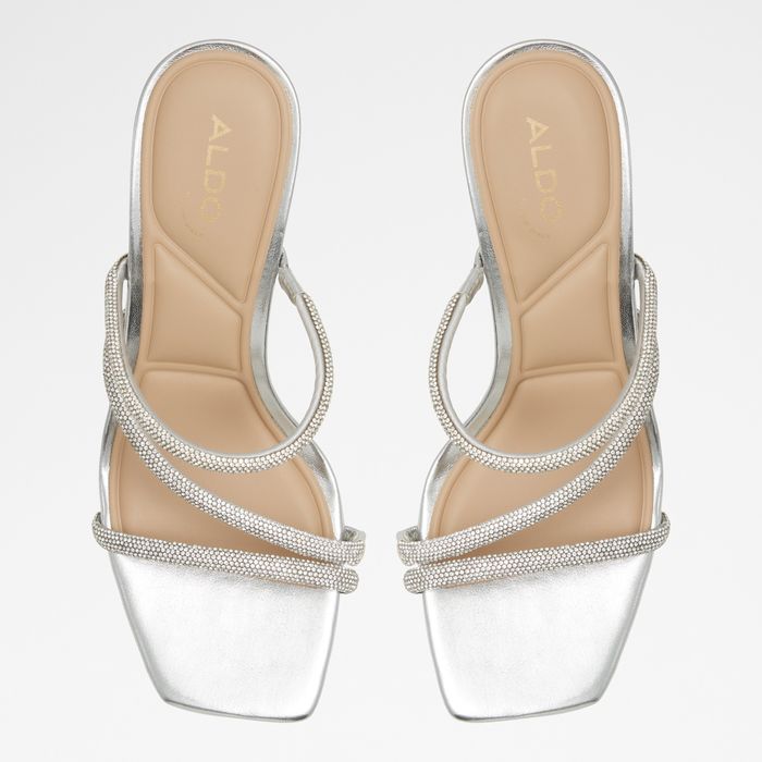 Kitten heeled mules in silver - JEWELLA