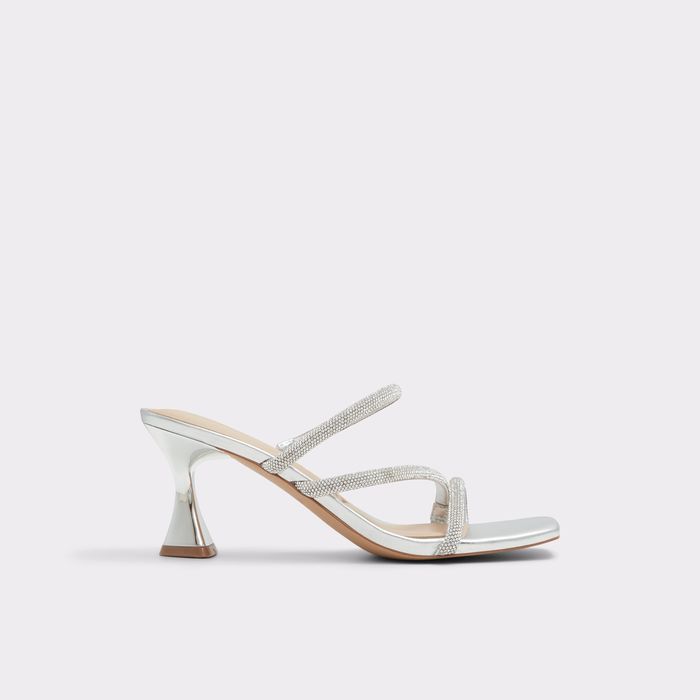Kitten heeled mules in silver - JEWELLA