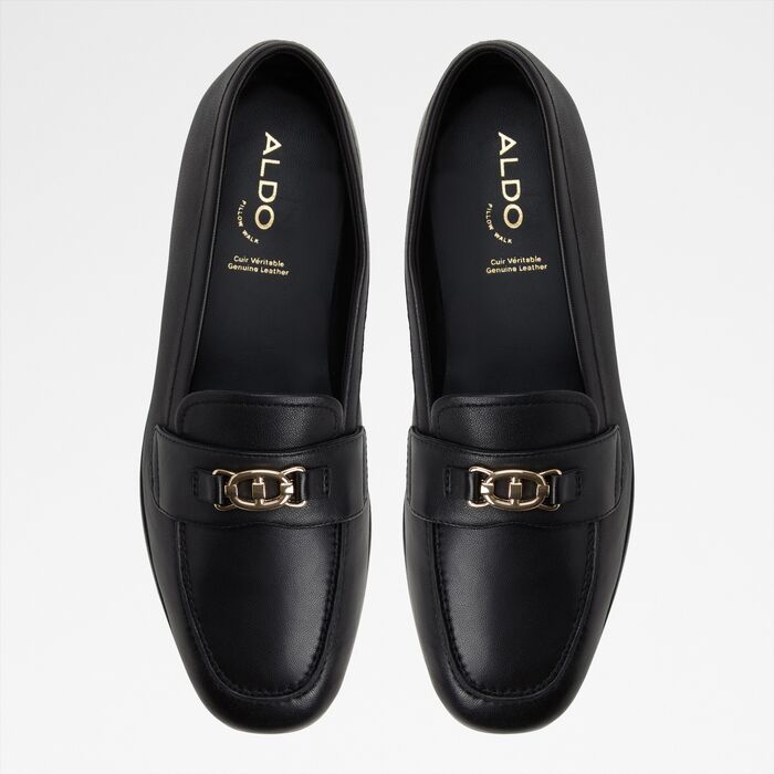 Flat loafers in black leather - JOANA