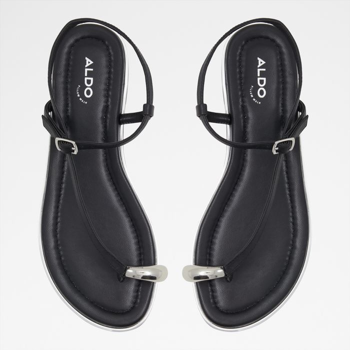Flat sandals in black leather - JOMALI
